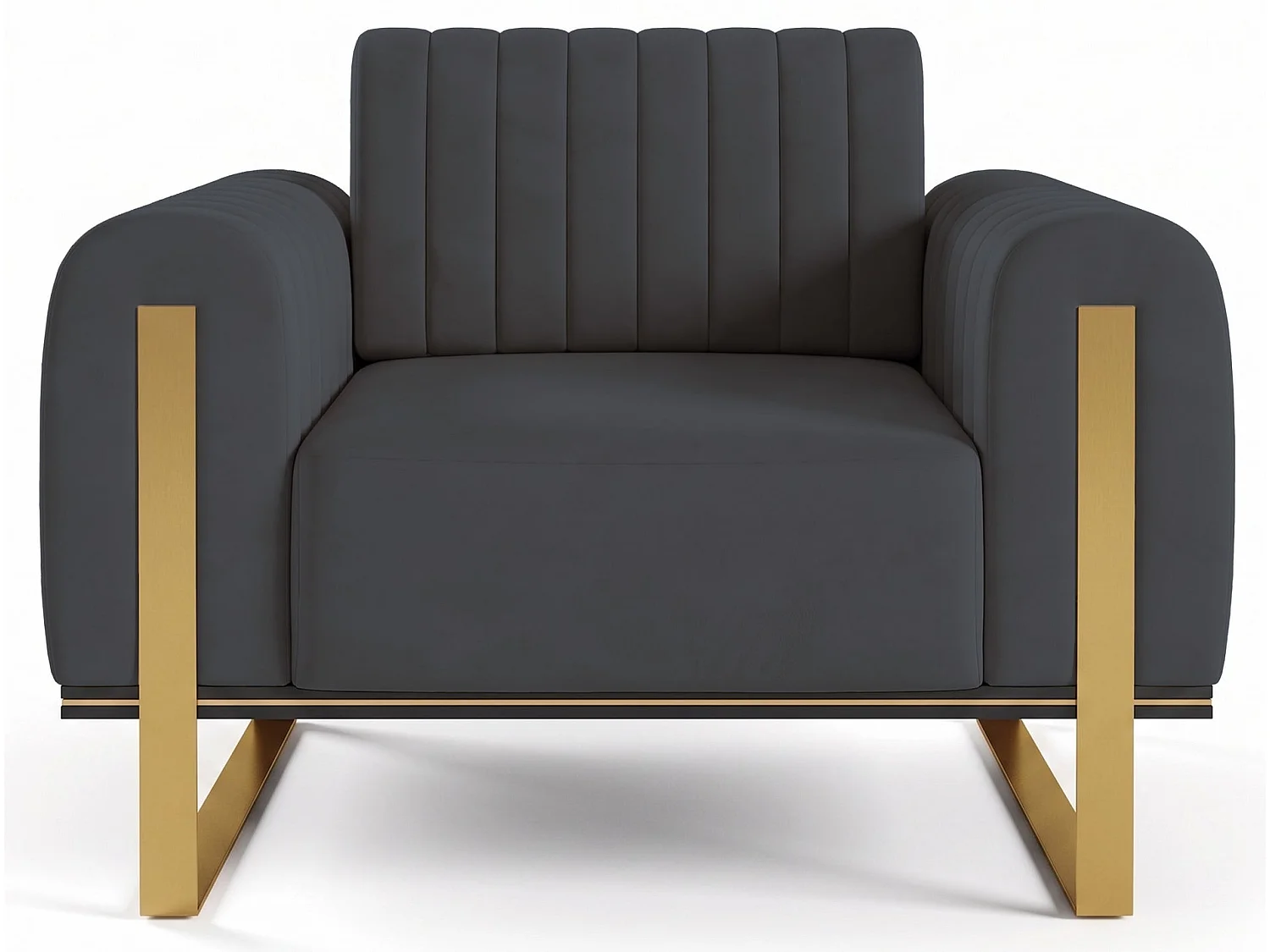 Fauteuil - 106 cm - velours Gris pieds dorés - Parissa