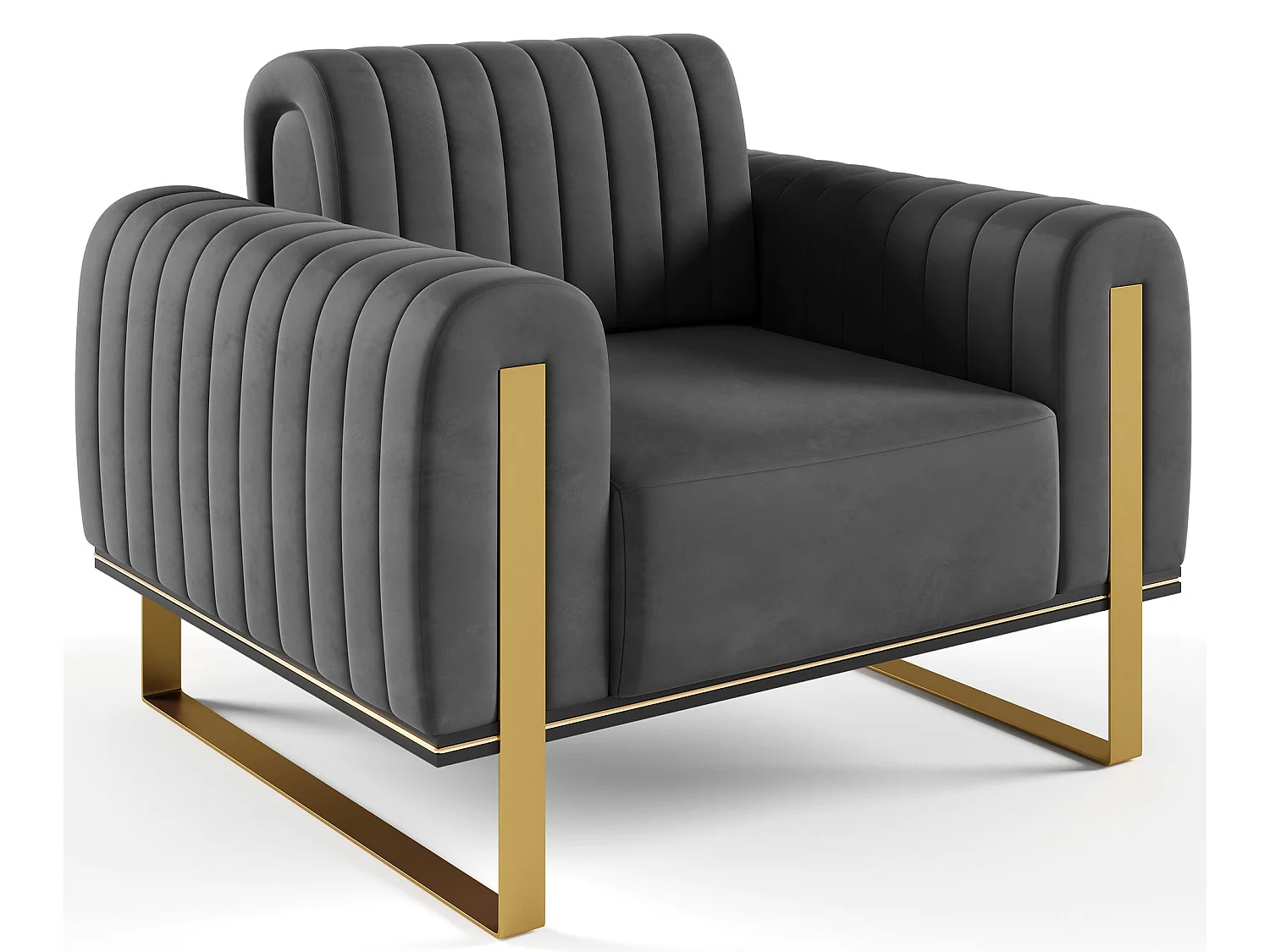 Fauteuil - 106 cm - velours Gris pieds dorés - Parissa