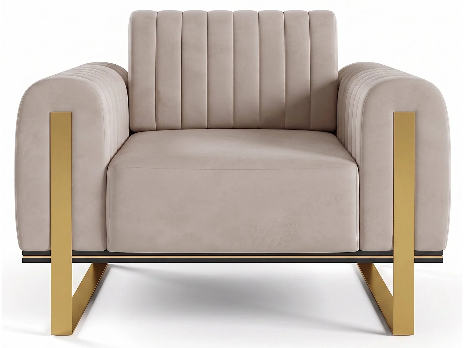 Fauteuil - 106 cm - velours Beige clair pieds dorés - Parissa