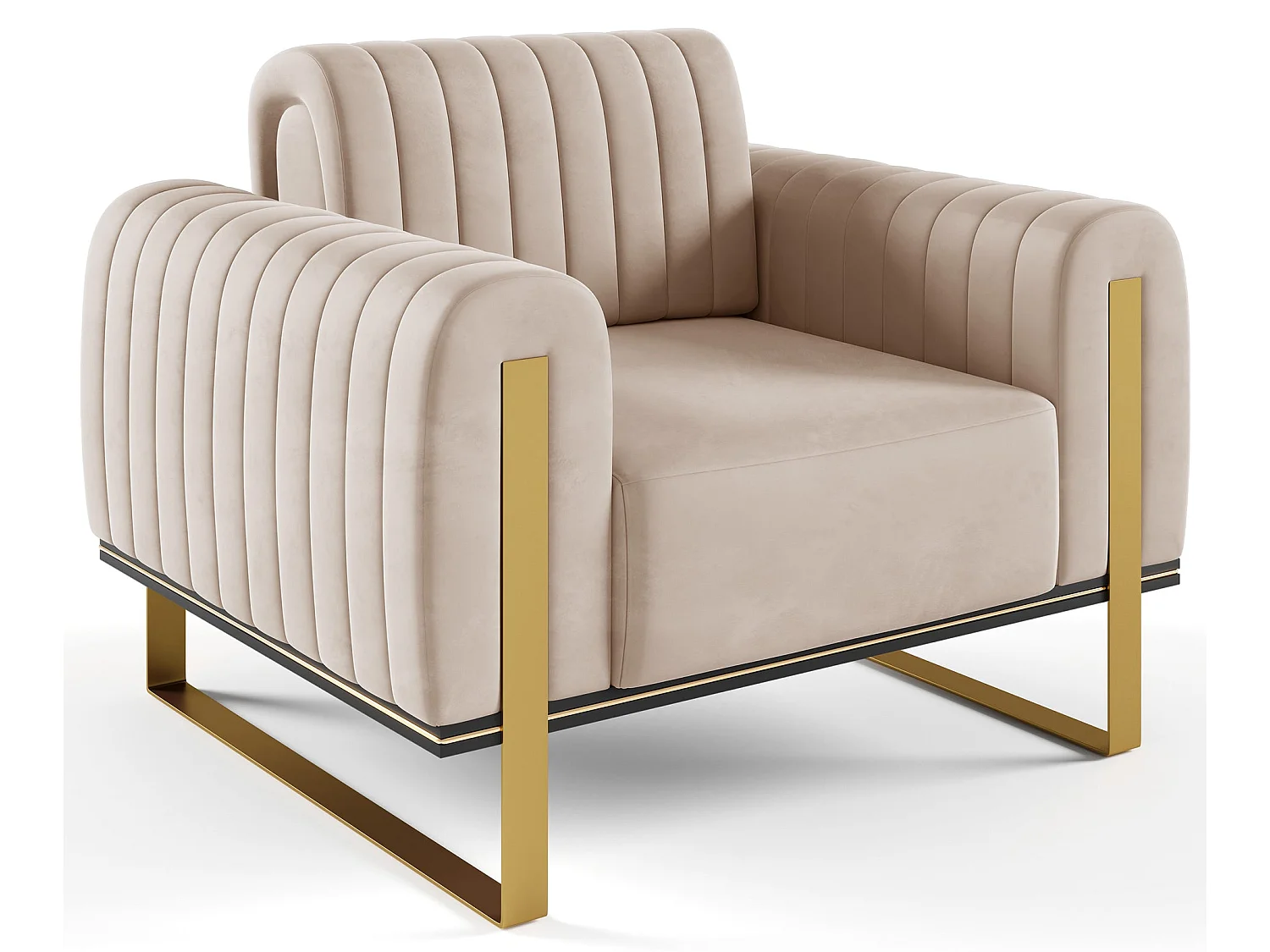 Fauteuil - 106 cm - velours Beige clair pieds dorés - Parissa
