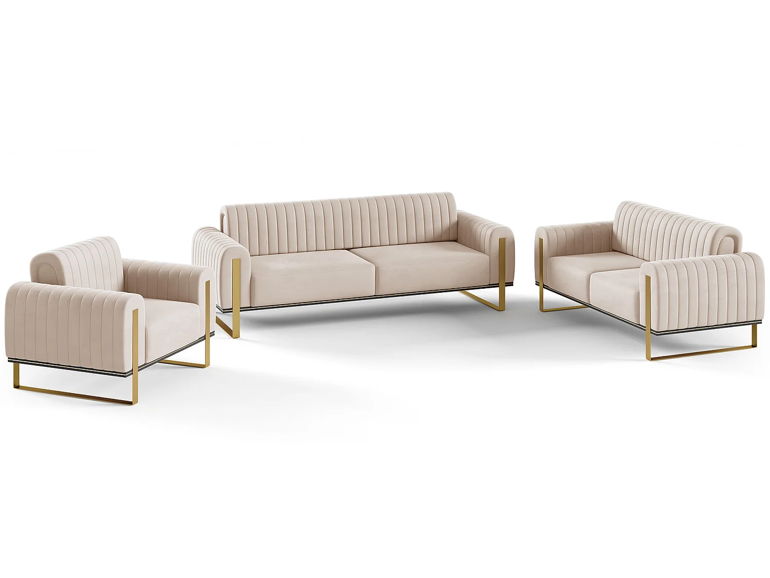 Fauteuil - 106 cm - velours Beige clair pieds dorés - Parissa