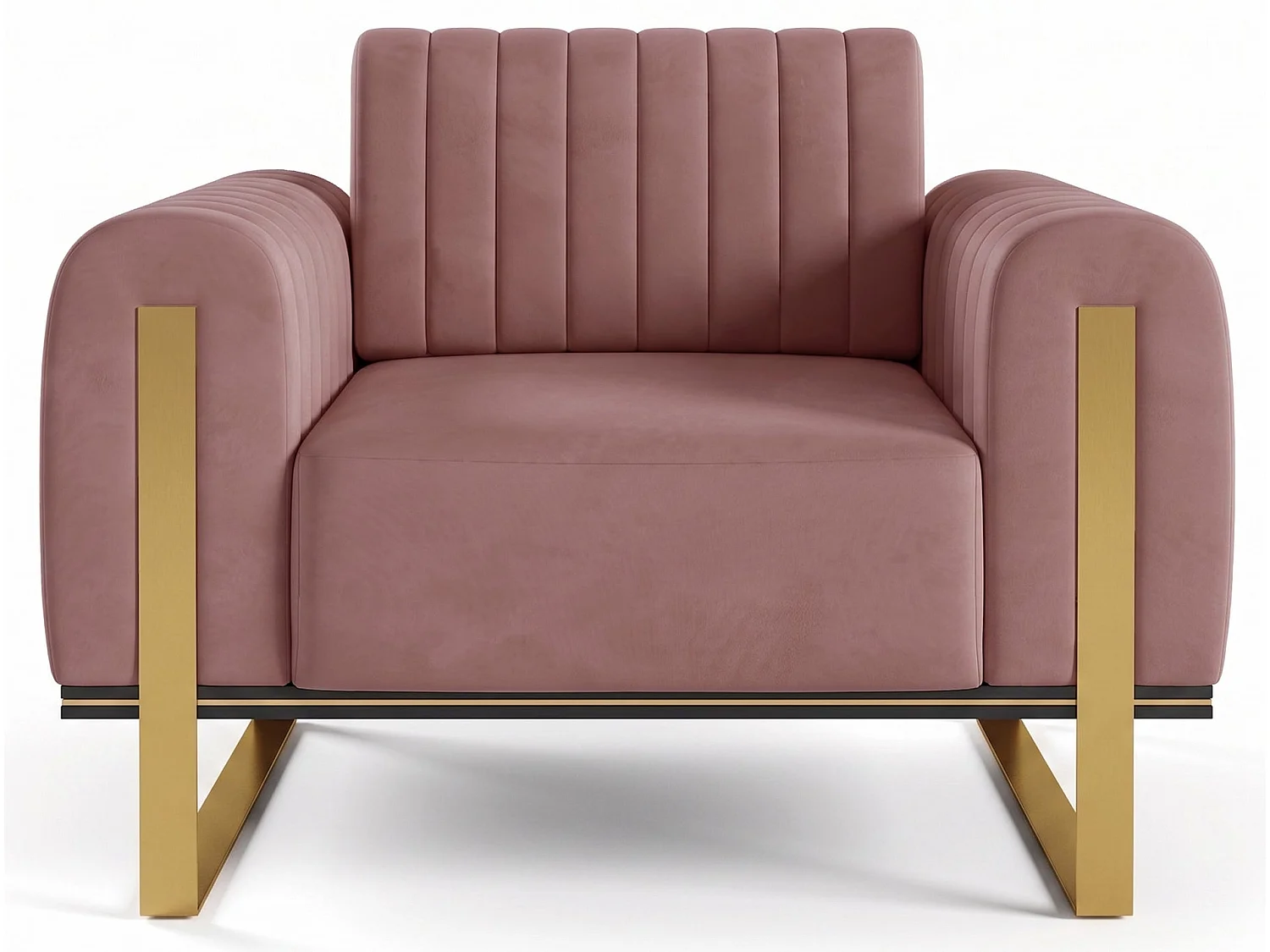 Fauteuil - 106 cm - velours rose pieds dorés - Parissa