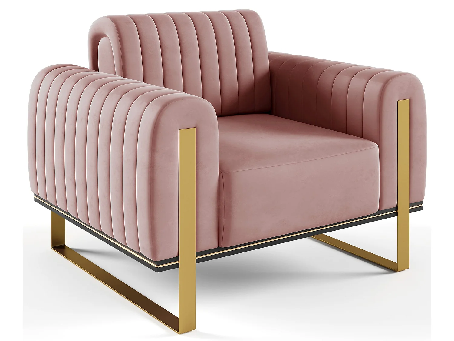 Fauteuil - 106 cm - velours rose pieds dorés - Parissa
