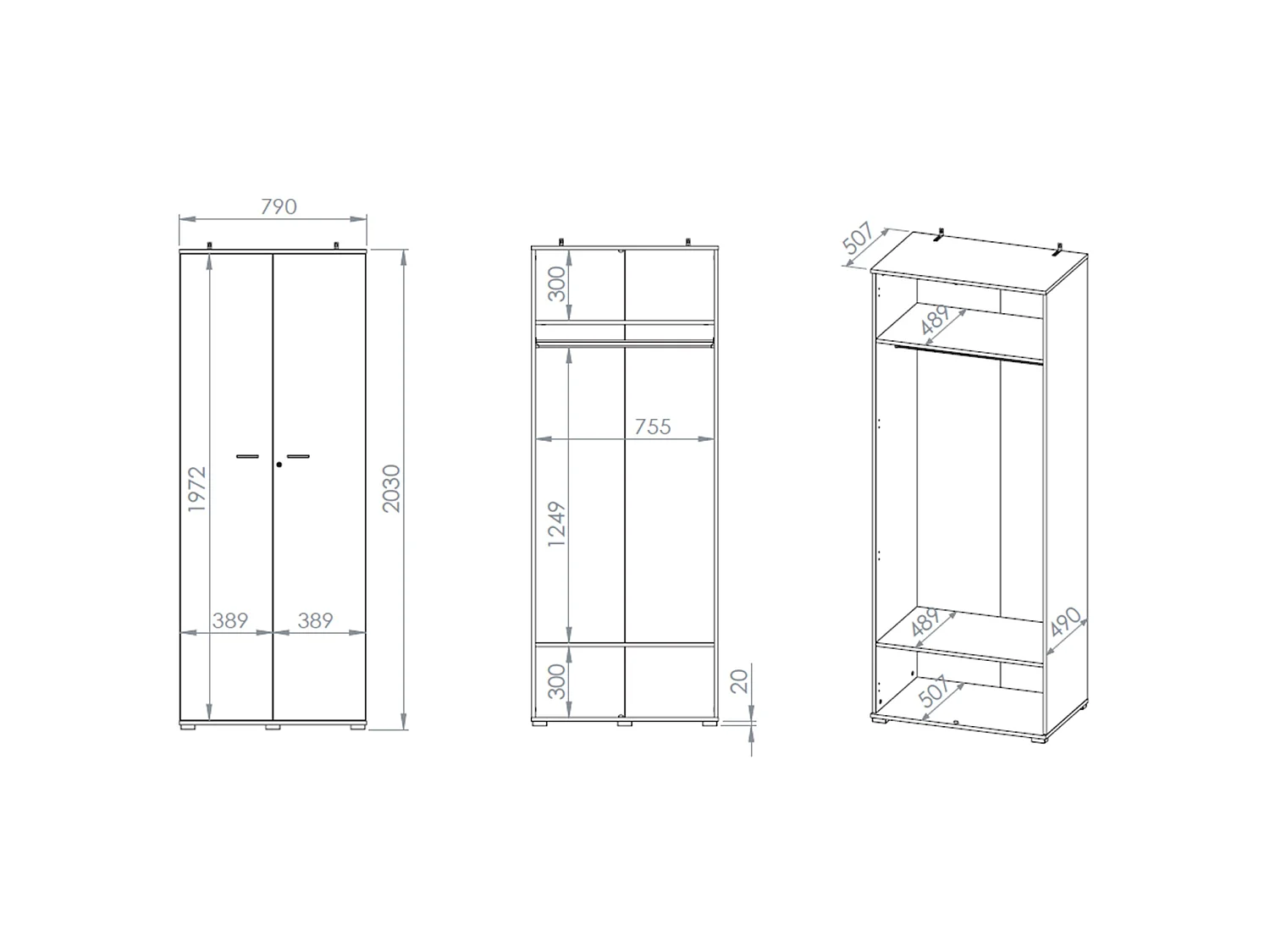 Kleiderschrank 2-türig, Eichenholzoptik, 79 cm - Odelis