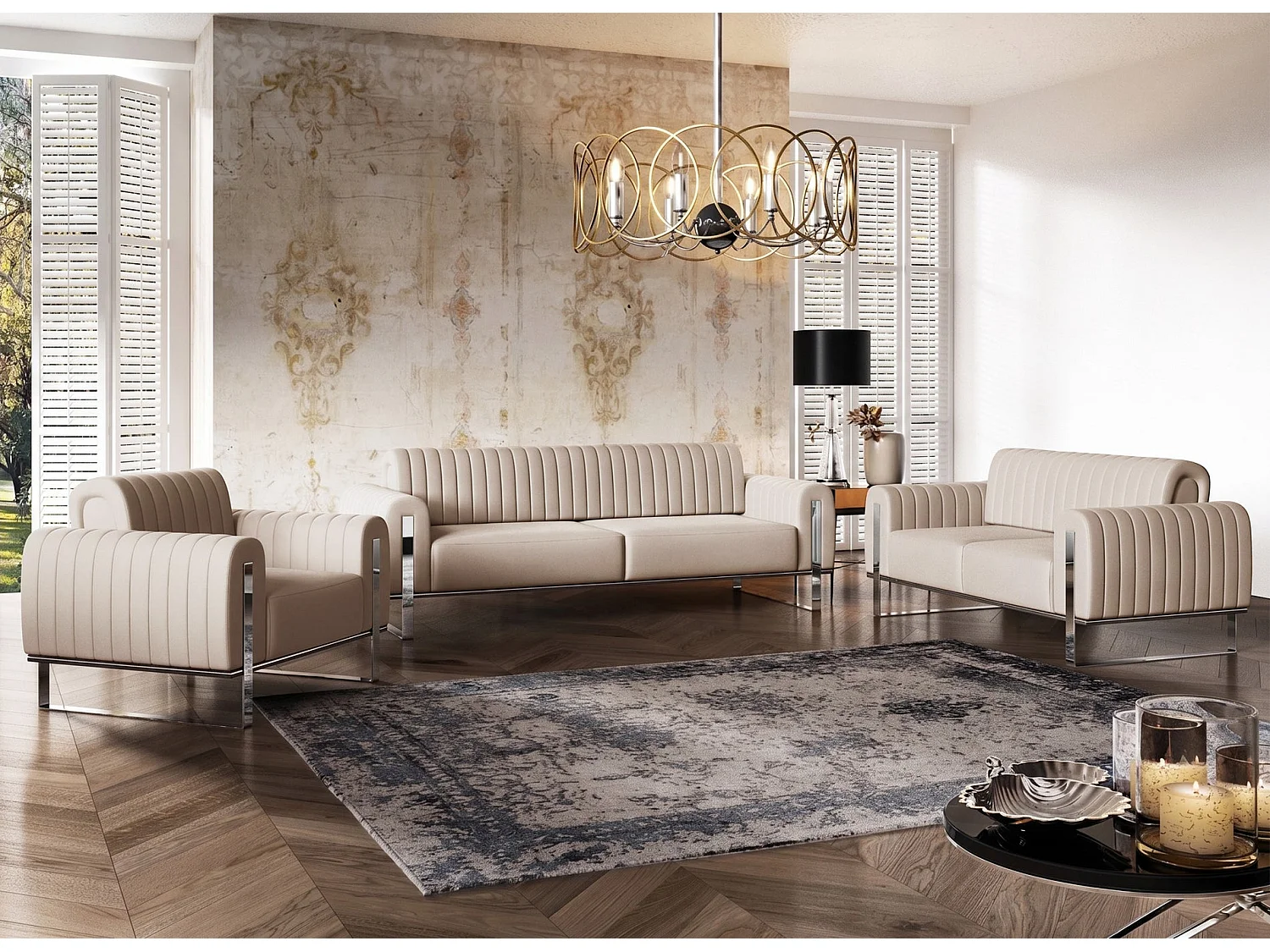 Fauteuil - 106 cm - velours Beige clair pieds chromés - Parissa