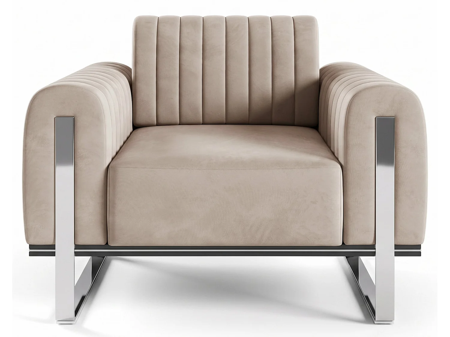 Fauteuil - 106 cm - velours Beige clair pieds chromés - Parissa