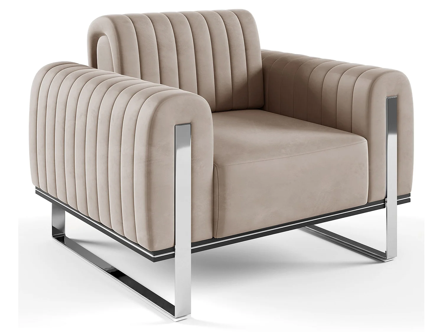 Fauteuil - 106 cm - velours Beige clair pieds chromés - Parissa