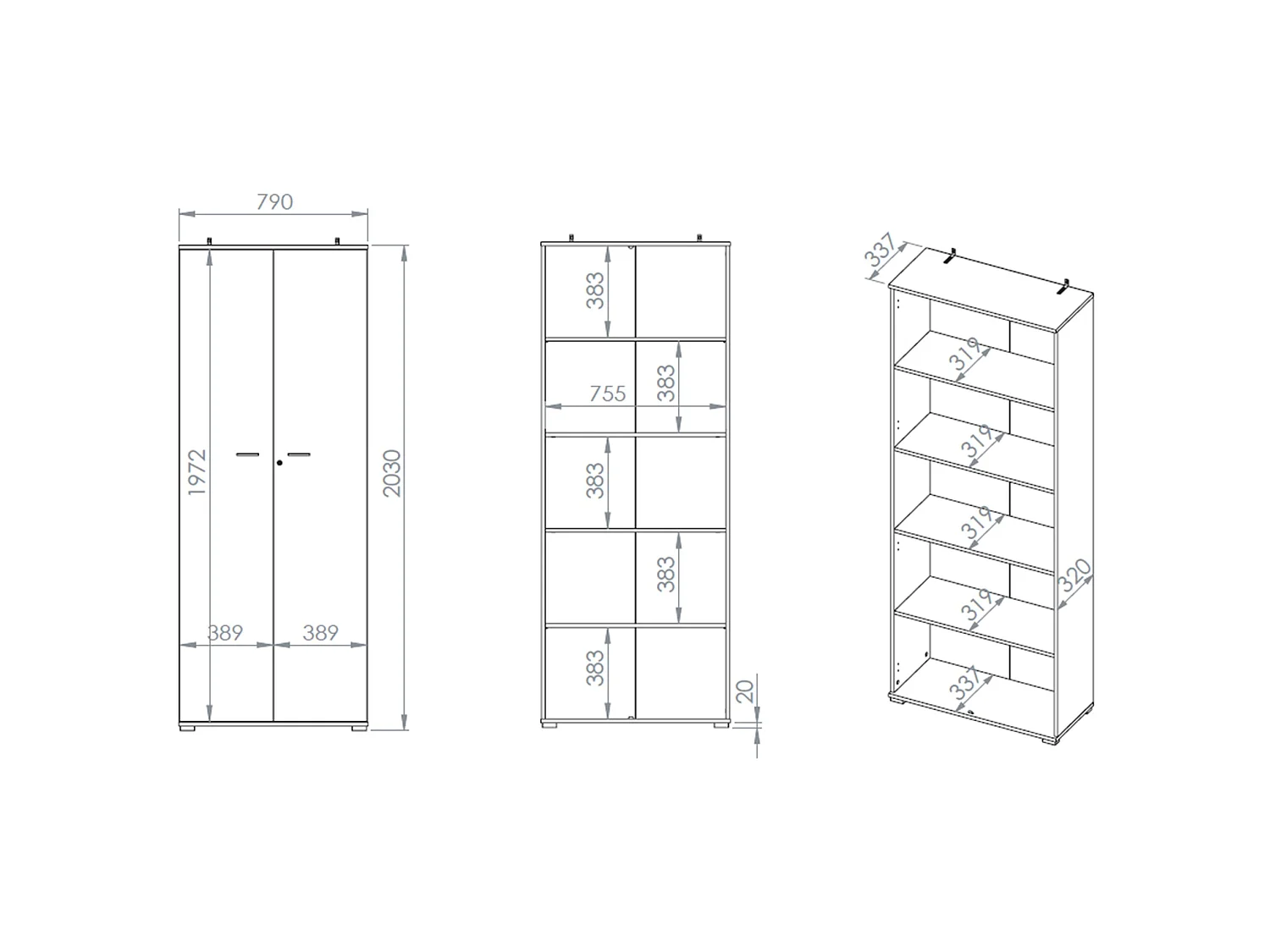Kleiderschrank 2-türig, Eichenholzoptik, 79 cm - Odelis