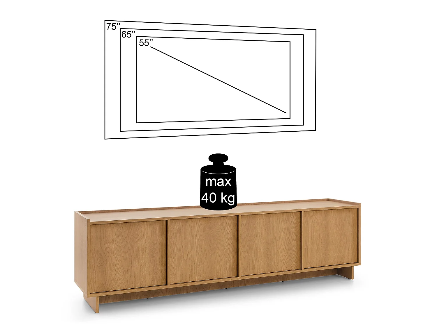 Mueble de TV - 195 cm - efecto roble - Yasumi