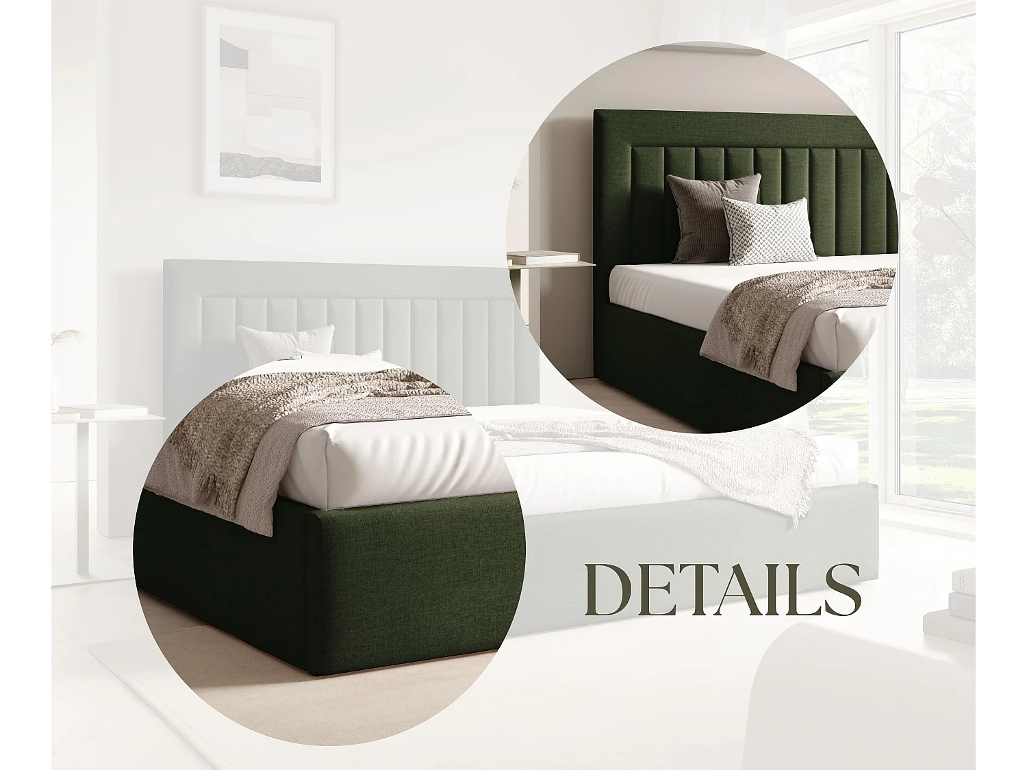 FURNISTAR Gestoffeerd bed BEA I met opbergruimte 180x200 |Tweepersoonsbed met opbergruimte|Lattenbodem|Boxspring-look|zonder matras - Donkergroen