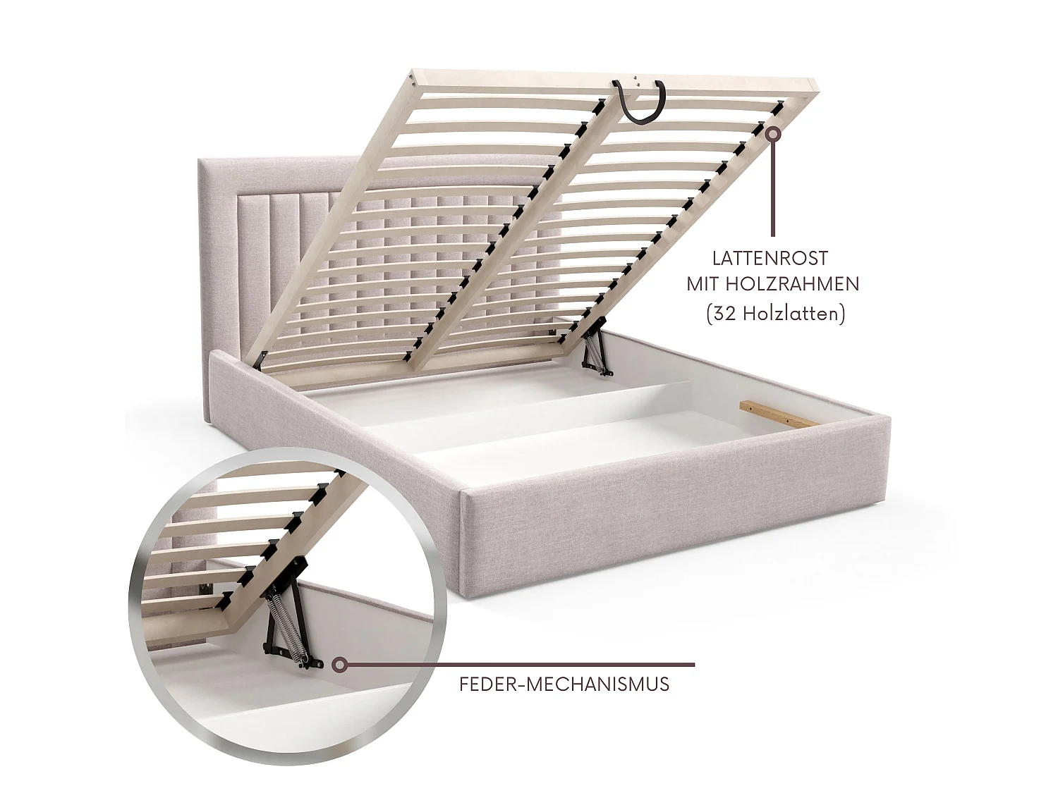 FURNISTAR Gestoffeerd bed BEA I met opbergruimte 180x200 |Tweepersoonsbed met opbergruimte|Lattenbodem|Boxspring-look|zonder matras - Donkerblauw