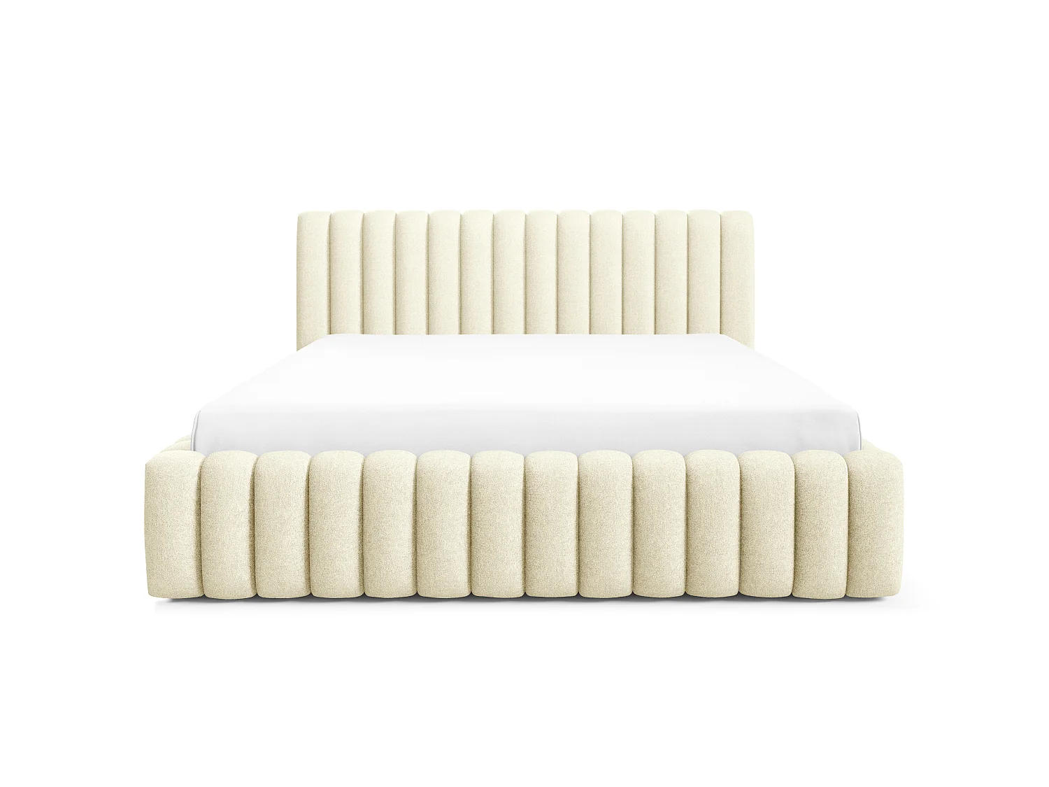 FURNISTAR Lit rembourré BLIVIO 140x200 cm|avec coffre de rangement|Sommier à lattes|Lit double|Aspect lit boxspring-Crème