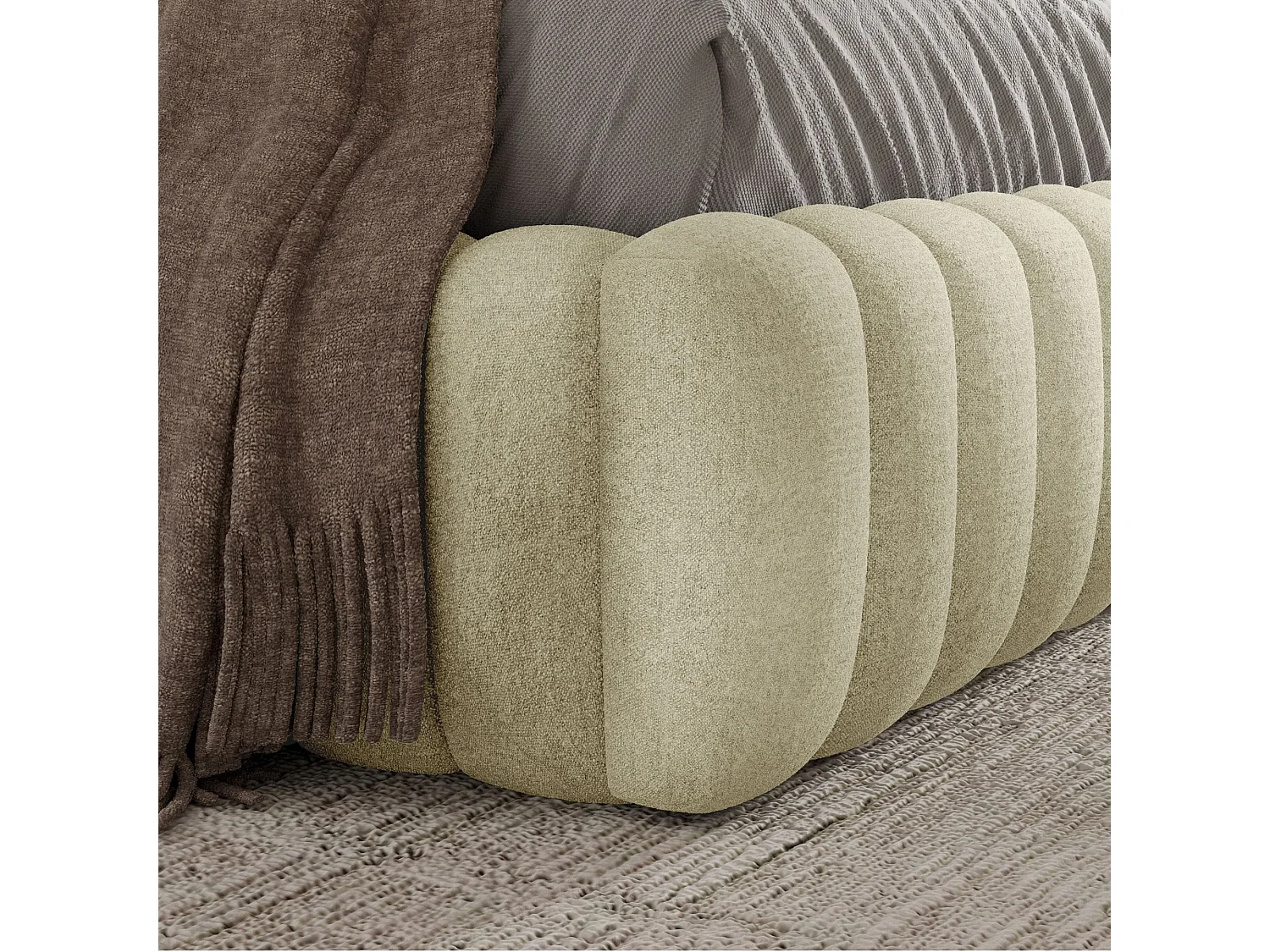 FURNISTAR Lit rembourré BLIVIO 140x200 cm|avec coffre de rangement|Sommier à lattes|Lit double|Aspect lit boxspring-Crème