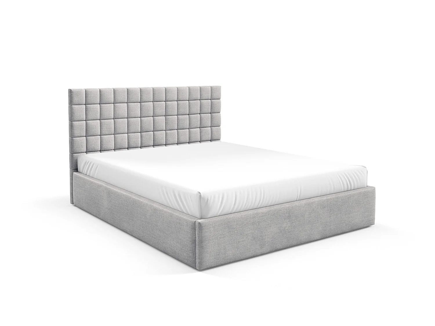 FURNISTAR Lit rembourré BEA III avec coffre de rangement 160x200 |Lit double avec rangement|Sommier à lattes|Aspect lit boxspring|sans matelas - Gris clair