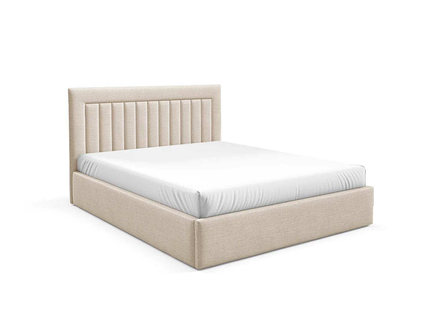 FURNISTAR Gestoffeerd bed BEA I met opbergruimte 140x200 |Tweepersoonsbed met opbergruimte|Lattenbodem|Boxspring-look|zonder matras - Crème
