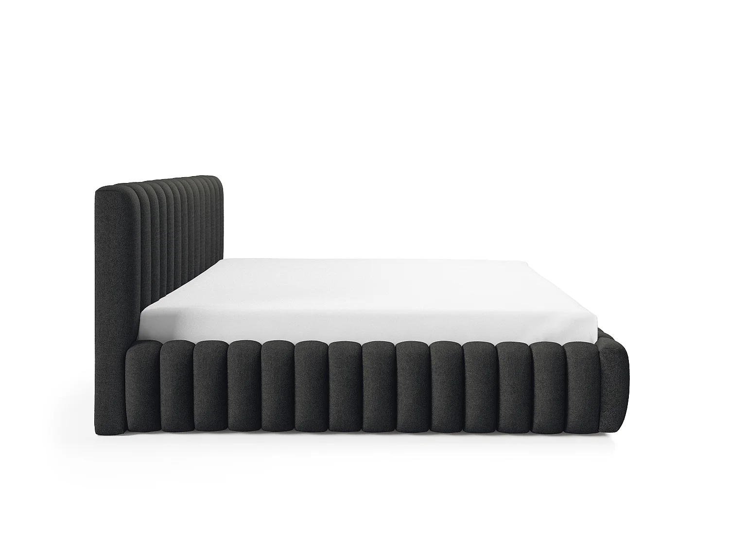 FURNISTAR Lit rembourré BLIVIO 160x200 cm|avec coffre de rangement|Sommier à lattes|Lit double|Aspect lit boxspring-Noir
