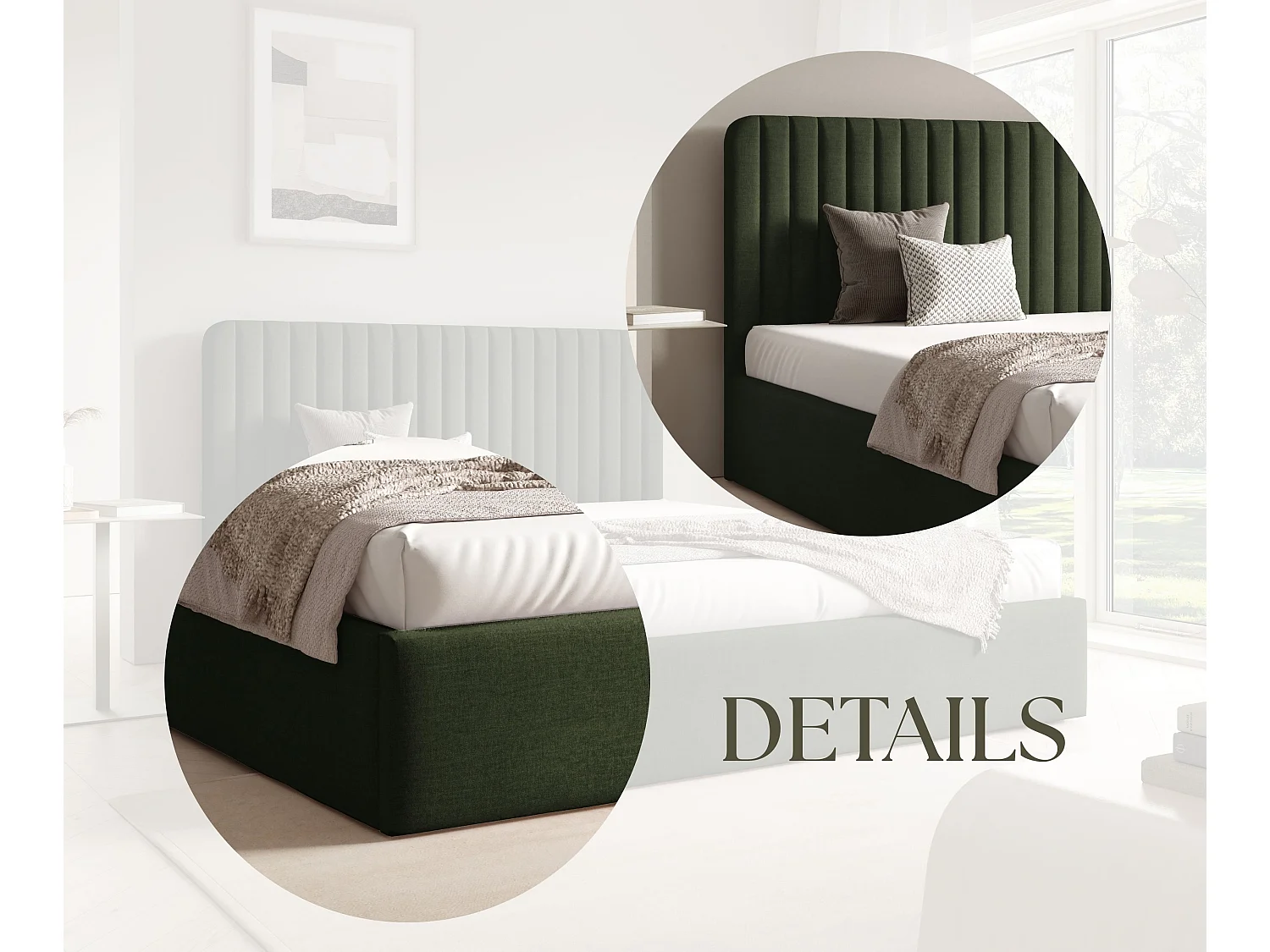 FURNISTAR Lit rembourré BEA II avec coffre de rangement 180x200 |Lit double avec rangement|Sommier à lattes|Aspect lit boxspring|sans matelas - Vert foncé