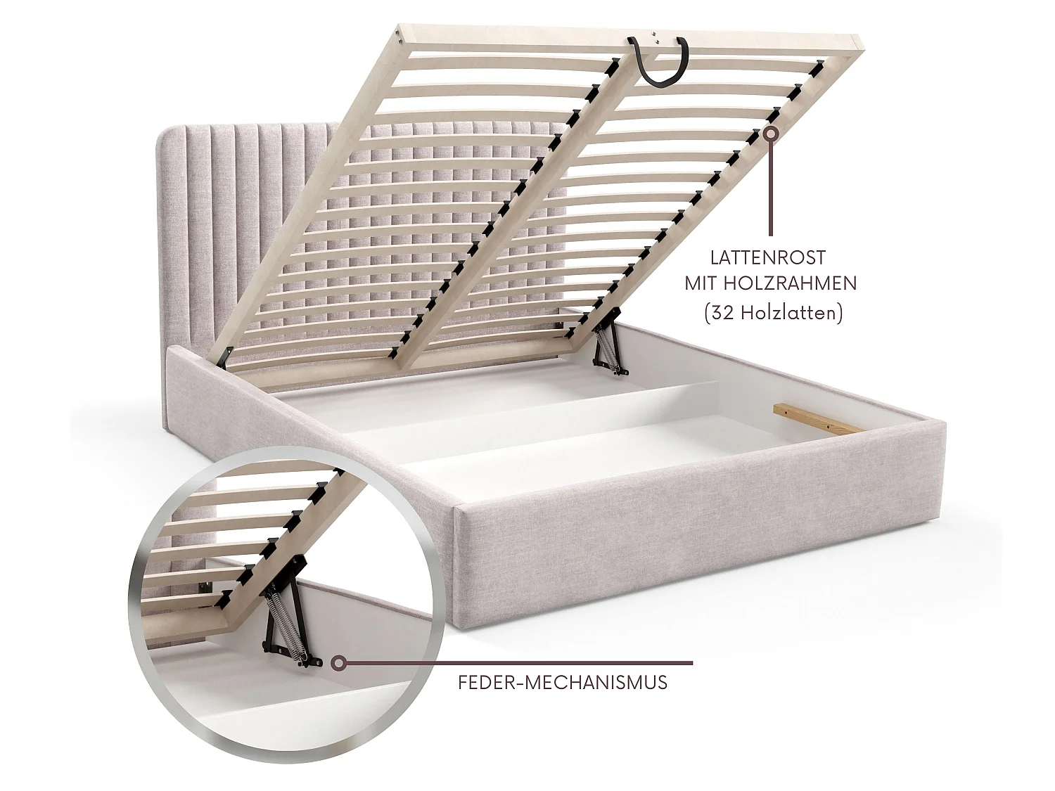 FURNISTAR Lit rembourré BEA II avec coffre de rangement 180x200 |Lit double avec rangement|Sommier à lattes|Aspect lit boxspring|sans matelas - Vert foncé