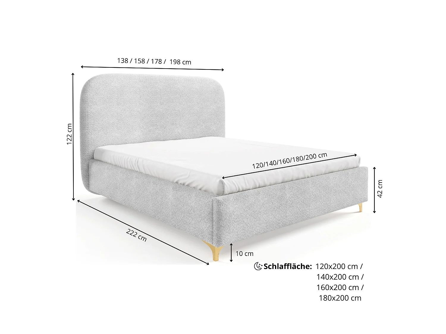 Lit rembourré LANA avec coffre de rangement 160x200|Lit double|Sommier à lattes|Aspect lit boxspring|sans matelas|Chambre-Taupe