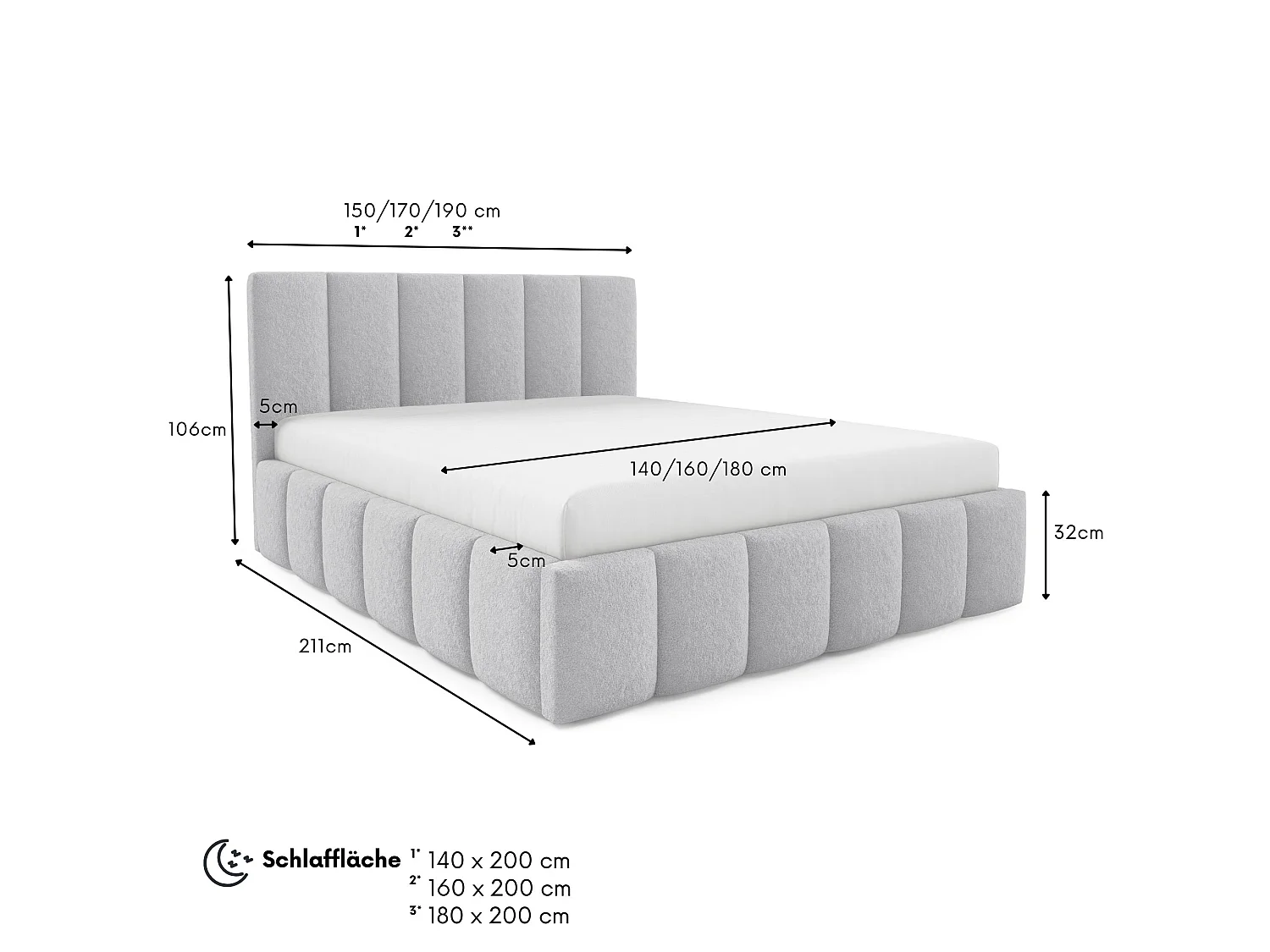 FURNISTAR Łóżko tapicerowane LINO z pojemnikiem na pościel 160x200|Łóżko dwuosobowe|Stelaż|Wygląd łóżka kontynentalnego|bez materaca-Szary