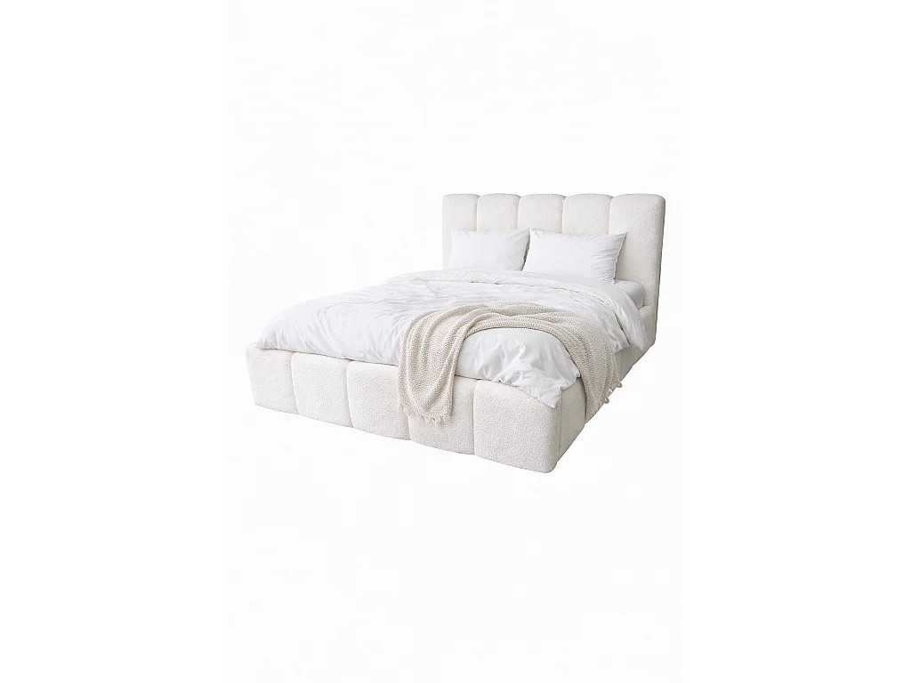 Lit rembourré CLOUDY avec coffre de rangement 120x200|Lit double|Sommier à lattes|Aspect lit boxspring|sans matelas|Chambre-Crème clair