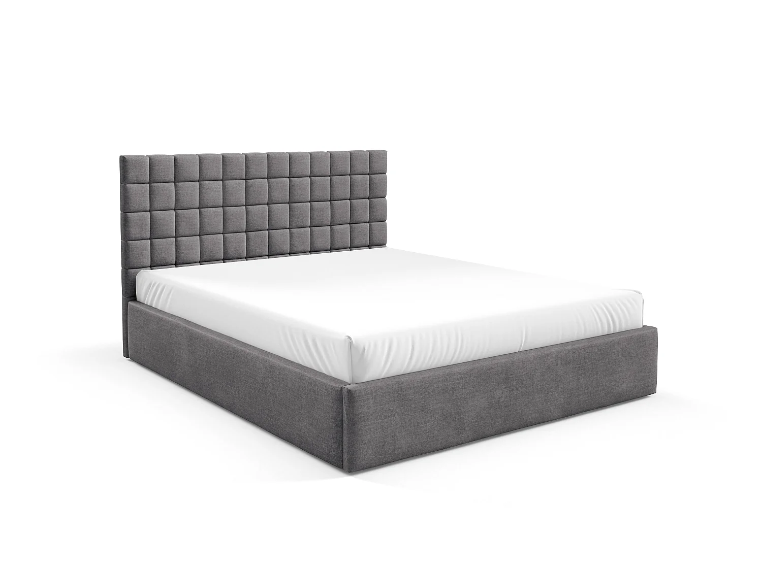 FURNISTAR Lit rembourré BEA III avec coffre de rangement 180x200 |Lit double avec rangement|Sommier à lattes|Aspect lit boxspring|sans matelas - Gris foncé