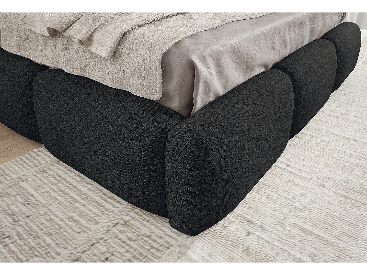 FURNISTAR Lit rembourré BOVA 160x200 cm avec coffre de rangement|Sommier à lattes|Lit double|Aspect lit boxspring-Gris clair