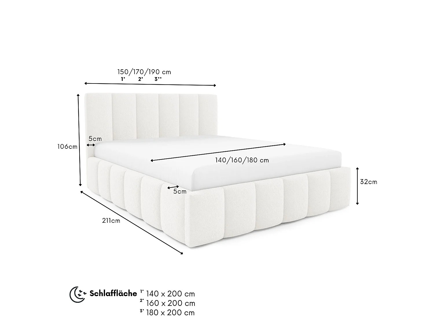 FURNISTAR Łóżko tapicerowane LINO z pojemnikiem na pościel 160x200|Łóżko dwuosobowe|Stelaż|Wygląd łóżka kontynentalnego|bez materaca-Biały