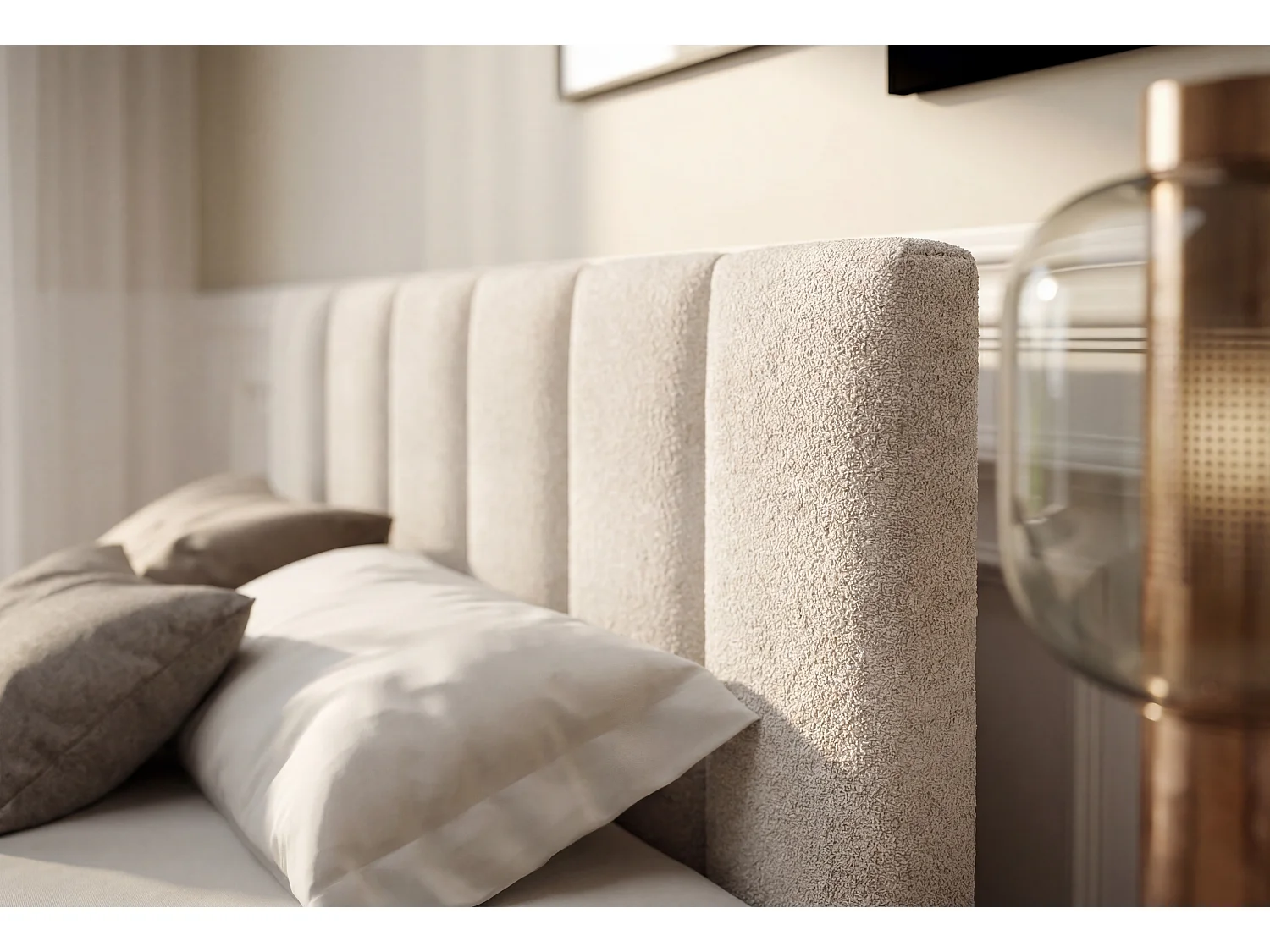 FURNISTAR Łóżko tapicerowane LINO z pojemnikiem na pościel 160x200|Łóżko dwuosobowe|Stelaż|Wygląd łóżka kontynentalnego|bez materaca-Biały