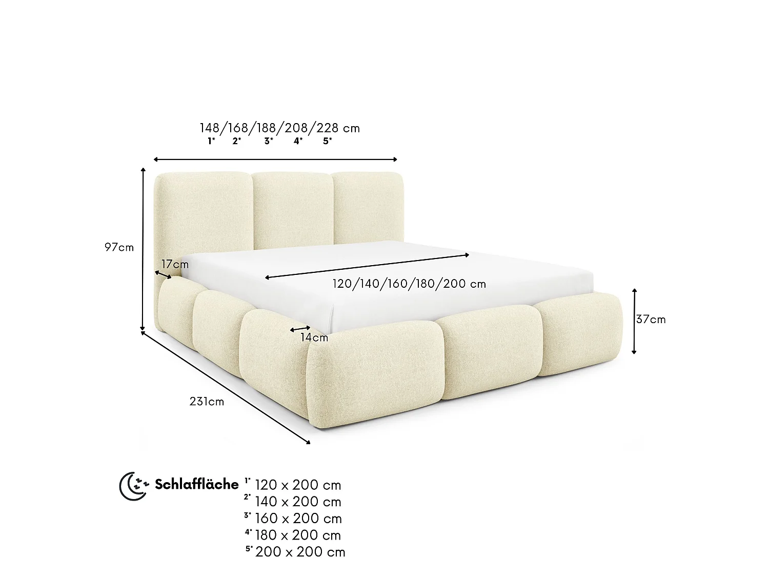 FURNISTAR Gestoffeerd bed BOVA 160x200 cm met opbergruimte|Lattenbodem|Tweepersoonsbed|Boxspring-look-Donkergrijs