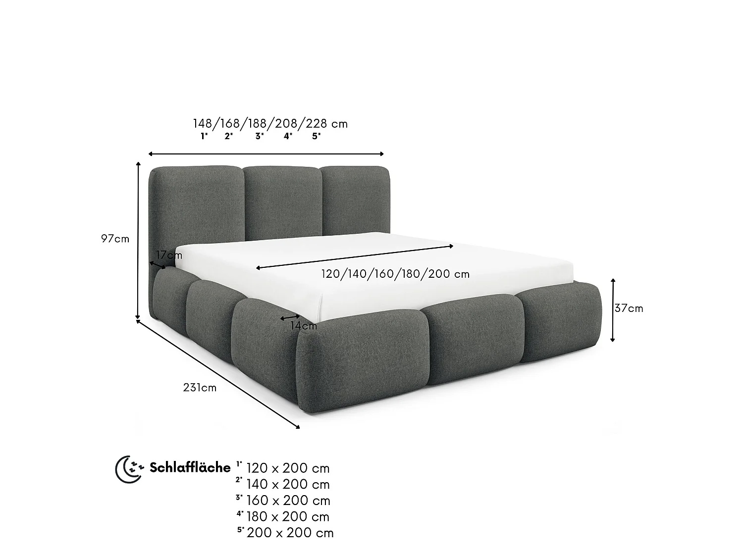 FURNISTAR Gestoffeerd bed BOVA 180x200 cm met opbergruimte|Lattenbodem|Tweepersoonsbed|Boxspring-look-Cappuccino