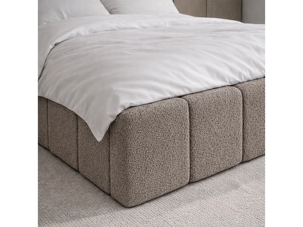 Lit rembourré CLOUDY avec coffre de rangement 120x200|Lit double|Sommier à lattes|Aspect lit boxspring|sans matelas|Chambre-Taupe