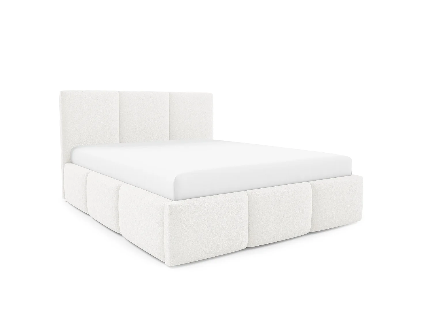 Lit rembourré VALERIO avec coffre de rangement 180x200|Lit double|Sommier à lattes|Aspect lit boxspring|sans matelas|Chambre-Blanc