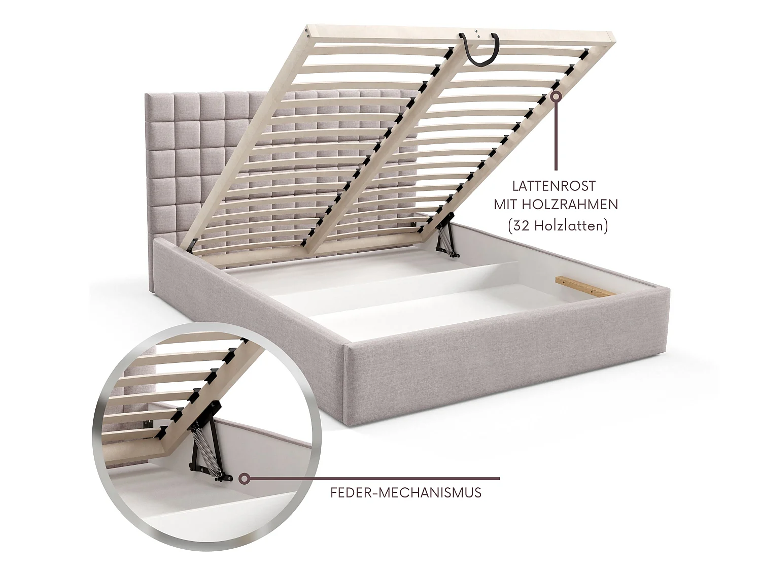 FURNISTAR Lit rembourré BEA III avec coffre de rangement 160x200 |Lit double avec rangement|Sommier à lattes|Aspect lit boxspring|sans matelas - Vert foncé