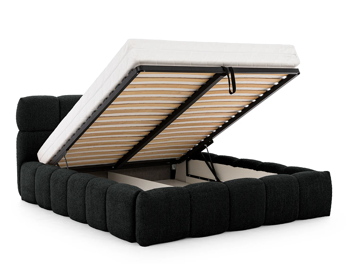 FURNISTAR Gestoffeerd bed SOFIA 140x200 met opbergruimte|Bubble|Tweepersoonsbed|Lattenbodem|Boxspring-look|zonder matras-Zwart
