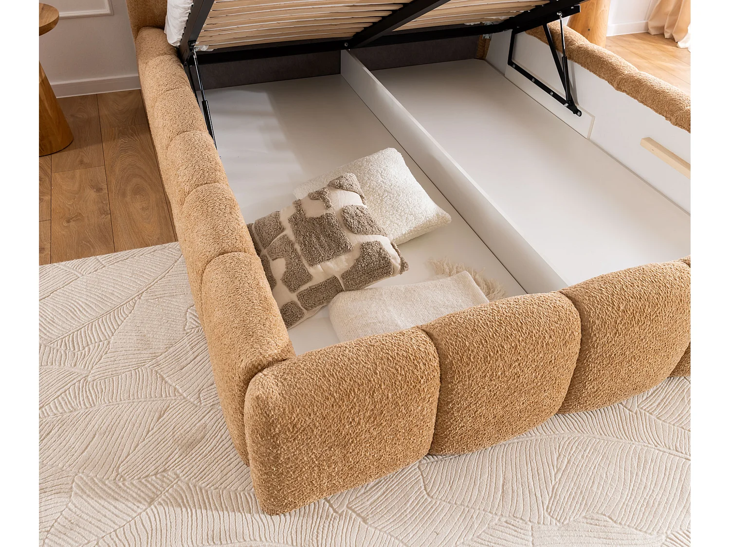 FURNISTAR Gestoffeerd bed SOFIA 140x200 met opbergruimte|Bubble|Tweepersoonsbed|Lattenbodem|Boxspring-look|zonder matras-Zwart