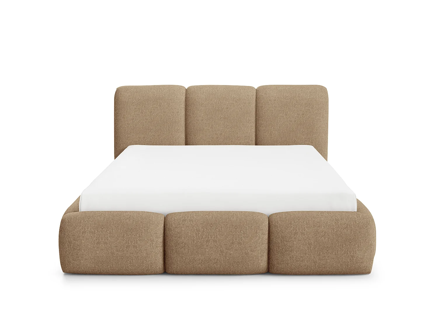 FURNISTAR Lit rembourré BOVA 180x200 cm avec coffre de rangement|Sommier à lattes|Lit double|Aspect lit boxspring-Crème