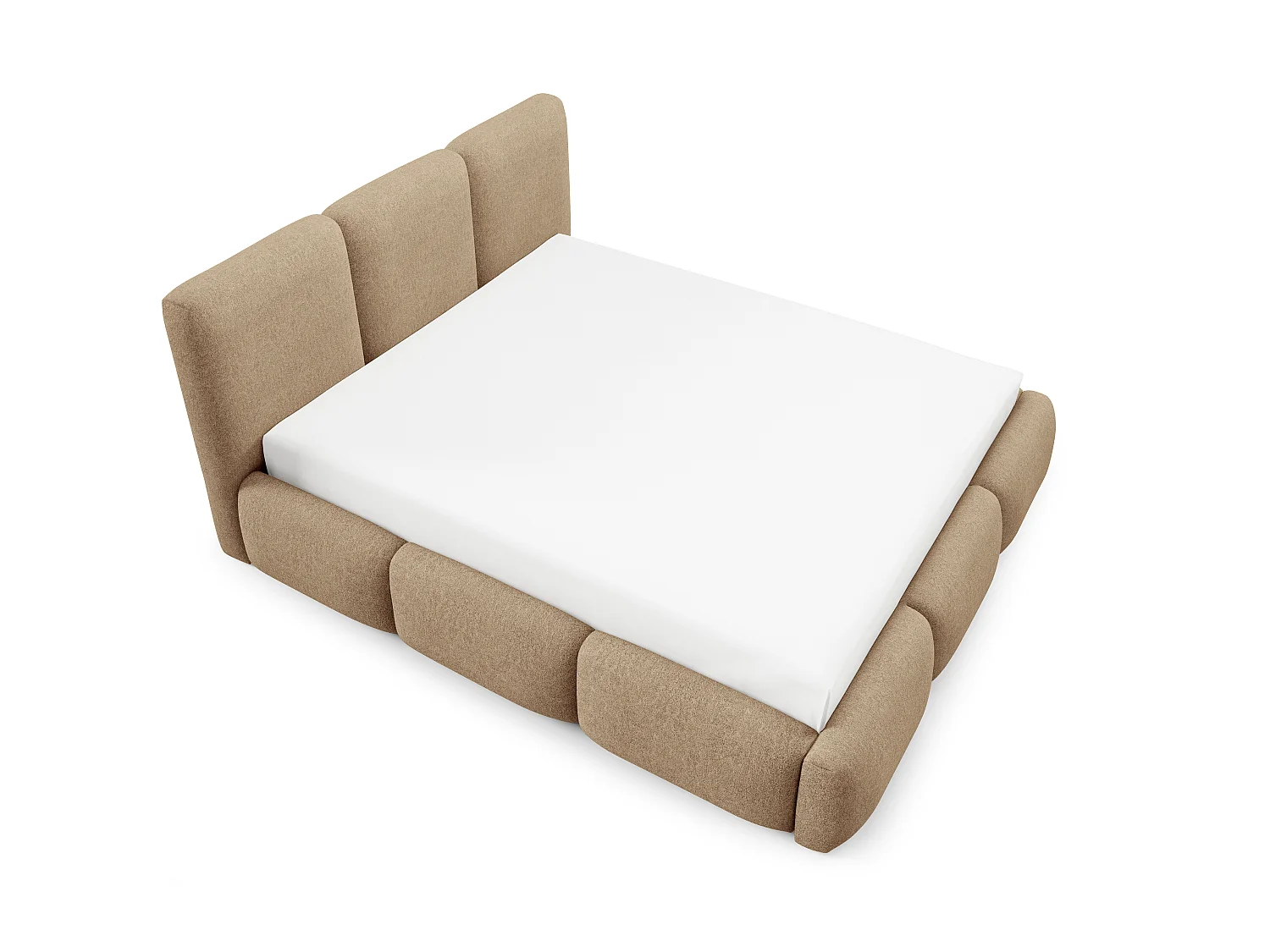 FURNISTAR Lit rembourré BOVA 180x200 cm avec coffre de rangement|Sommier à lattes|Lit double|Aspect lit boxspring-Crème
