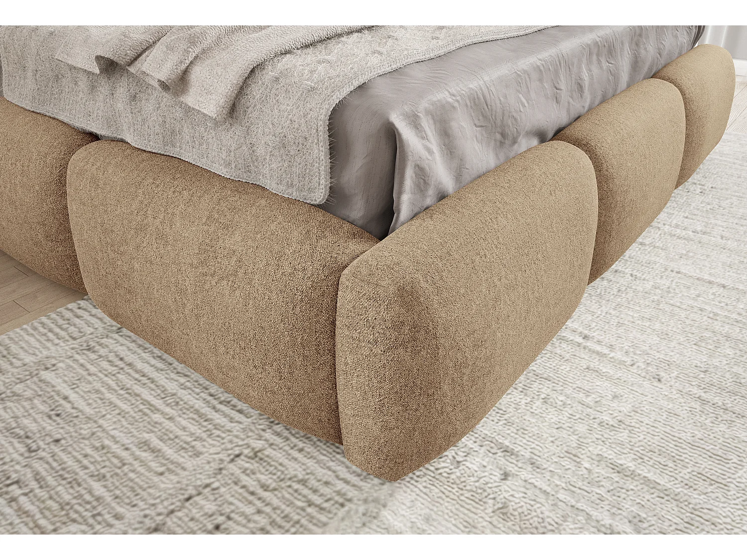FURNISTAR Lit rembourré BOVA 180x200 cm avec coffre de rangement|Sommier à lattes|Lit double|Aspect lit boxspring-Crème