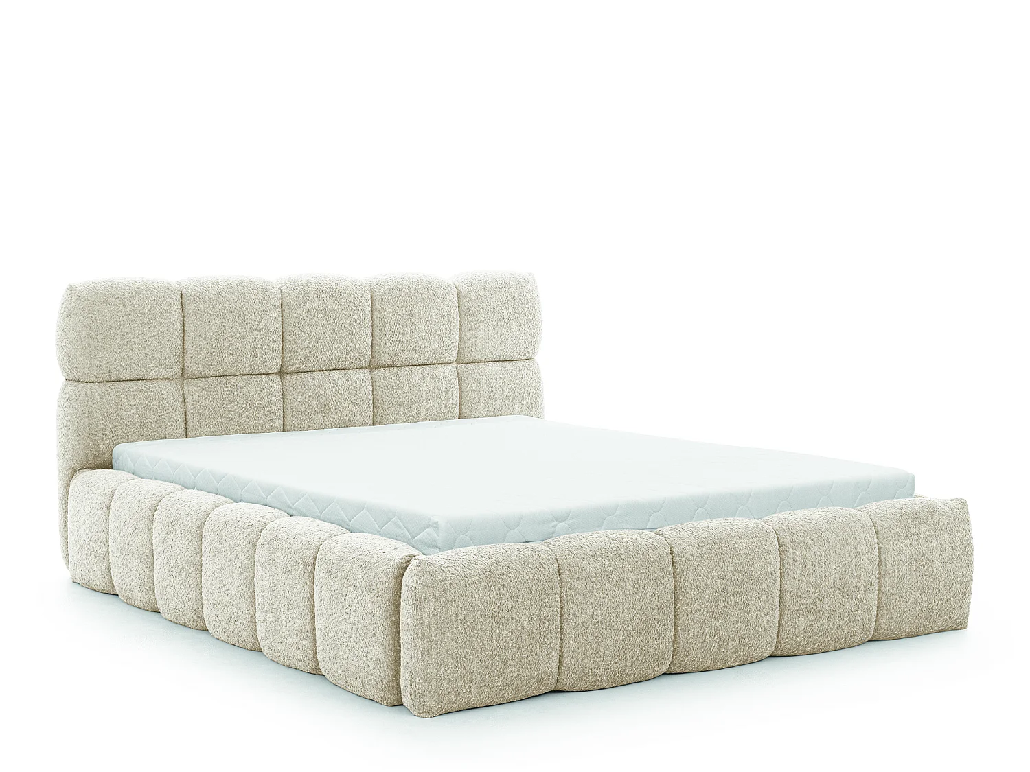 FURNISTAR Gestoffeerd bed SOFIA 140x200 met opbergruimte|Bubble|Tweepersoonsbed|Lattenbodem|Boxspring-look|zonder matras-Cr?me
