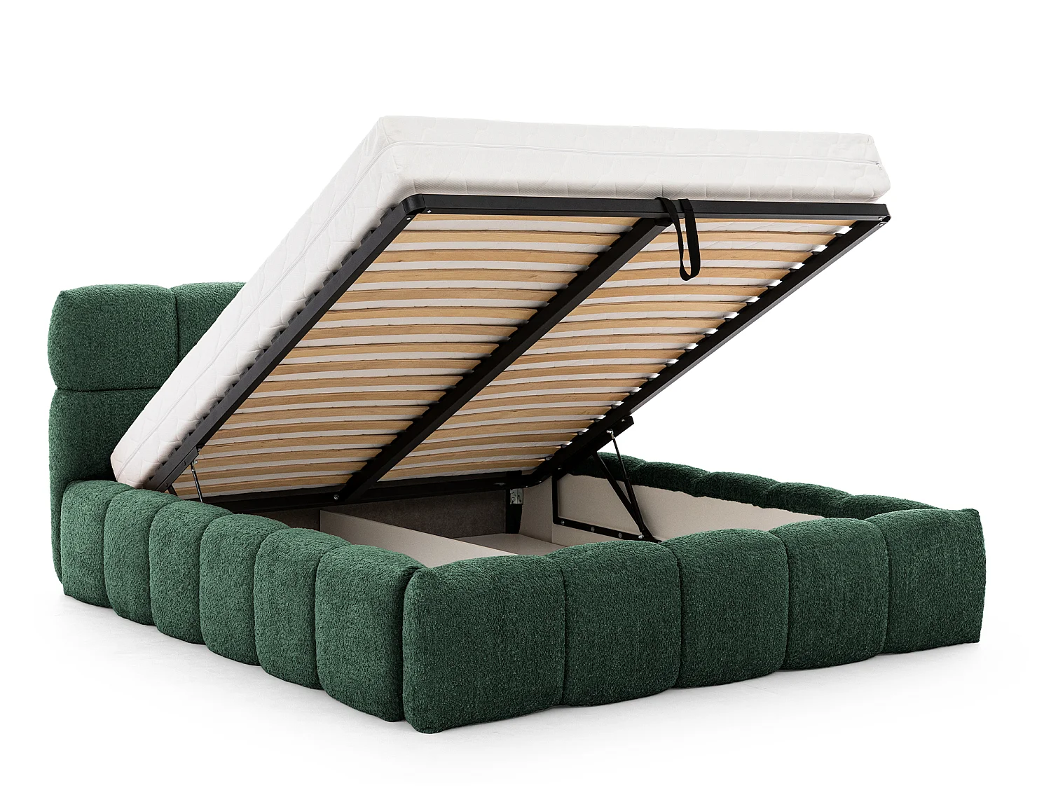 FURNISTAR Gestoffeerd bed SOFIA 160x200 met opbergruimte|Bubble|Tweepersoonsbed|Lattenbodem|Boxspring-look|zonder matras-Flessengroen