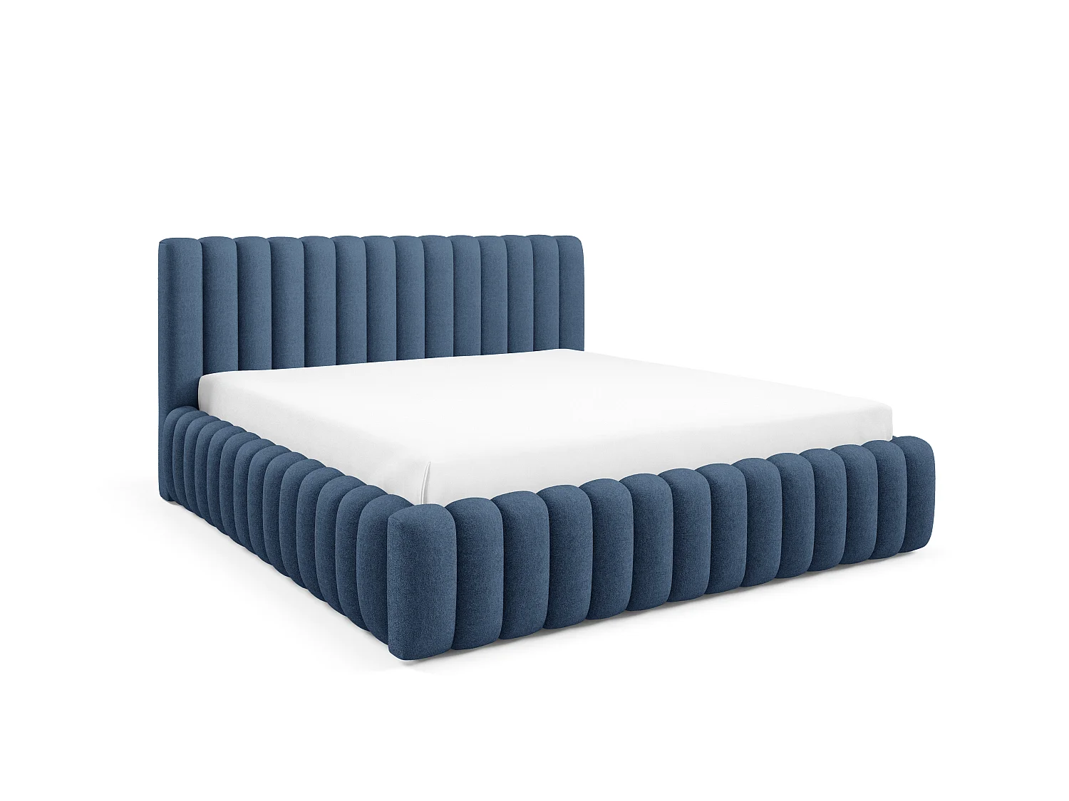 FURNISTAR Lit rembourré BLIVIO 160x200 cm|avec coffre de rangement|Sommier à lattes|Lit double|Aspect lit boxspring-Bleu