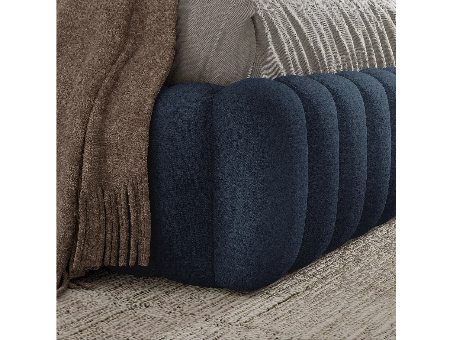 FURNISTAR Lit rembourré BLIVIO 160x200 cm|avec coffre de rangement|Sommier à lattes|Lit double|Aspect lit boxspring-Bleu