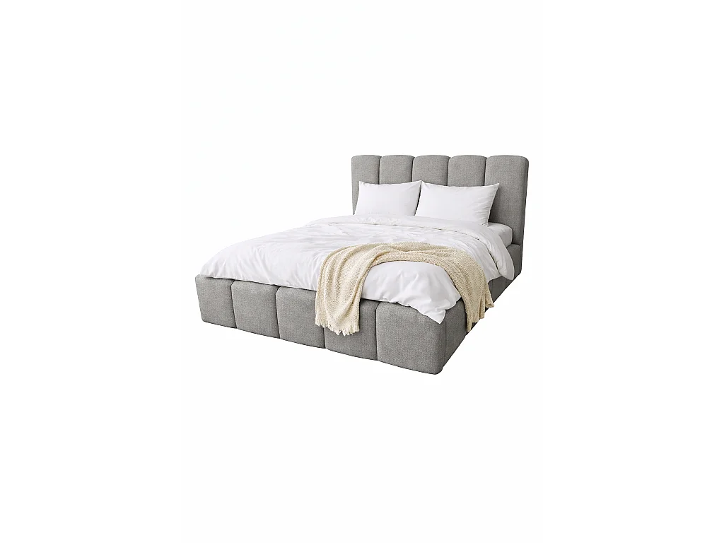 Lit rembourré CLOUDY avec coffre de rangement 180x200|Lit double|Sommier à lattes|Aspect lit boxspring|sans matelas|Chambre-Gris
