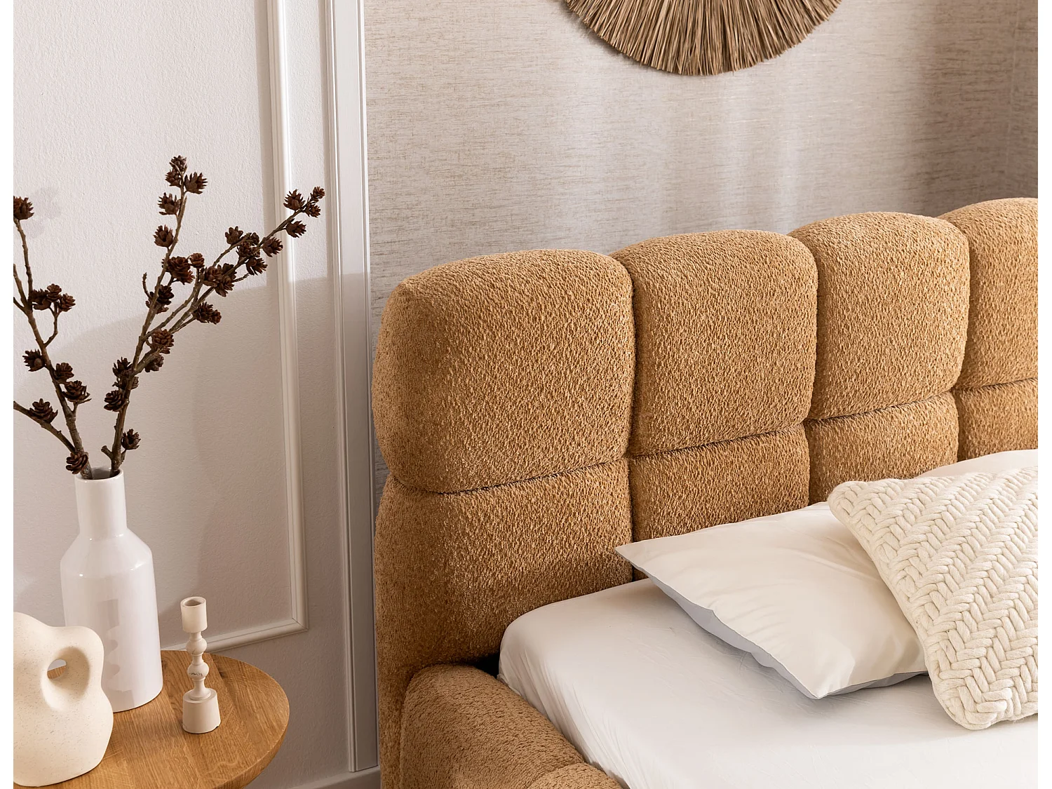 FURNISTAR Gestoffeerd bed SOFIA 140x200 met opbergruimte|Bubble|Tweepersoonsbed|Lattenbodem|Boxspring-look|zonder matras-Hemelsblauw