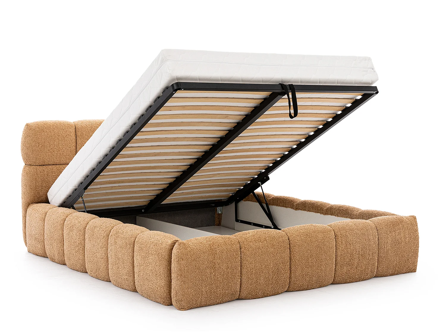 FURNISTAR Gestoffeerd bed SOFIA 160x200 met opbergruimte|Bubble|Tweepersoonsbed|Lattenbodem|Boxspring-look|zonder matras-Karamel
