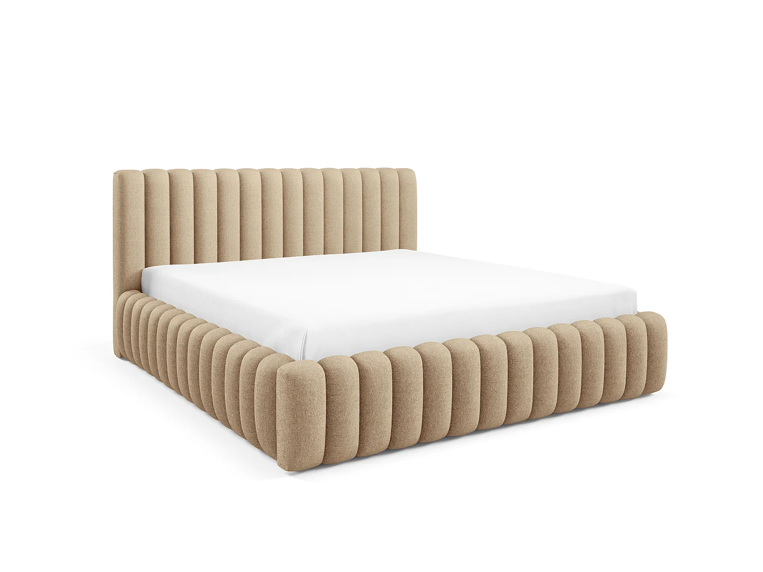 FURNISTAR Lit rembourré BLIVIO 160x200 cm|avec coffre de rangement|Sommier à lattes|Lit double|Aspect lit boxspring-Cappuccino