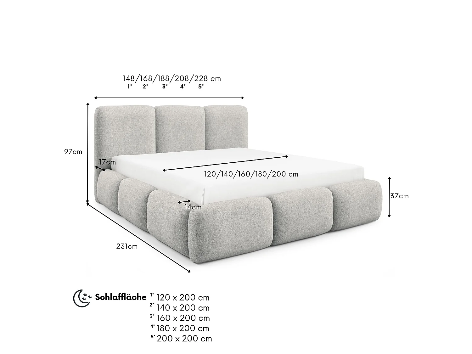 FURNISTAR Gestoffeerd bed BOVA 180x200 cm met opbergruimte|Lattenbodem|Tweepersoonsbed|Boxspring-look-Beige