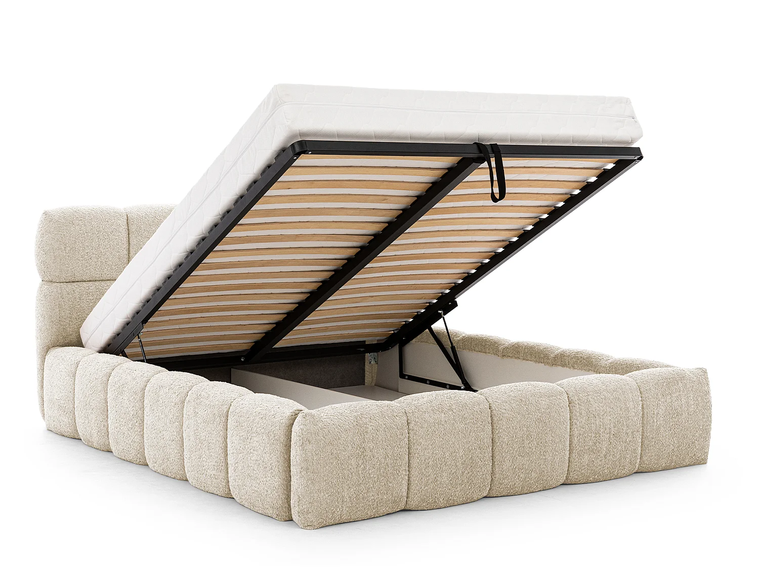 FURNISTAR Gestoffeerd bed SOFIA 180x200 met opbergruimte|Bubble|Tweepersoonsbed|Lattenbodem|Boxspring-look|zonder matras-Cr?me