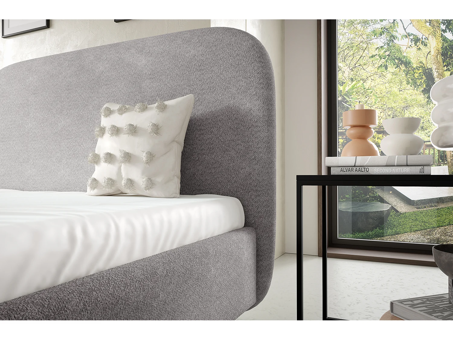 Gestoffeerd bed LANA met opbergruimte, bed 160x200|Tweepersoonsbed|Lattenbodem|Boxspring-look|zonder matras|Slaapkamer-Grijs